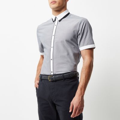Navy contrast slim fit shirt